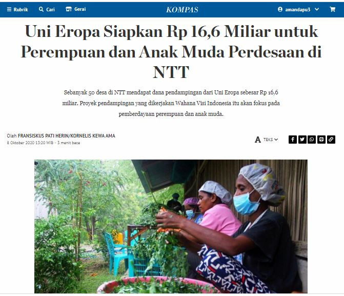 Uni Eropa Siapkan Rp 16,6 Miliar untuk Perempuan dan Anak Muda Perdesaan di NTT