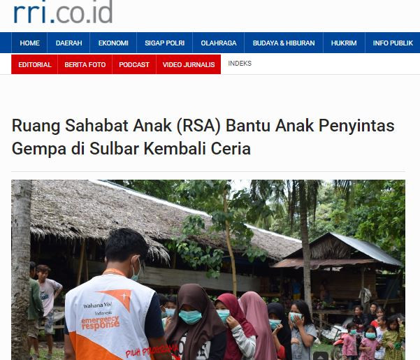 RRI.CO.ID: Ruang Sahabat Anak (RSA) Bantu Anak Penyintas Gempa di Sulbar Kembali Ceria