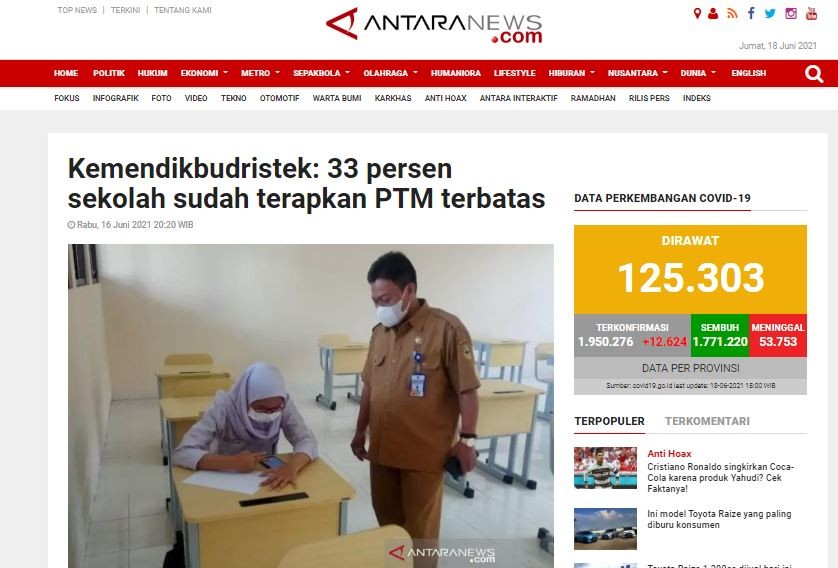 Kemendikbudristek: 33 Persen Sekolah Sudah Terapkan PTM Terbatas