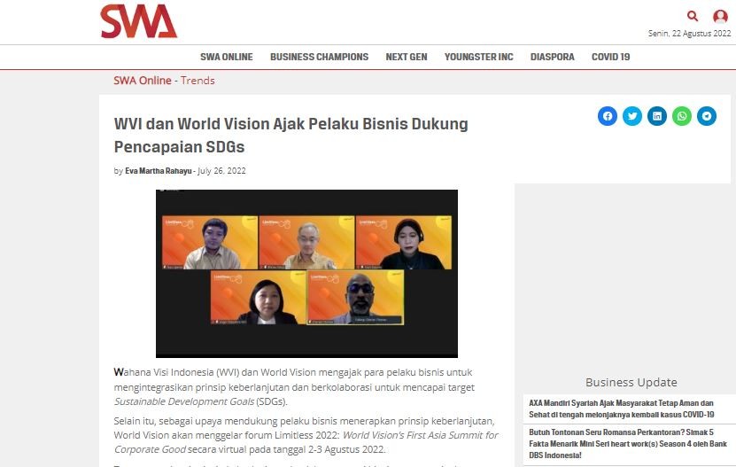 WVI dan World Vision Ajak Pelaku Bisnis Dukung Pencapaian SDGs