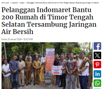 Pelanggan Indomaret Bantu 200 Rumah di Timor Tengah Selatan Tersambung Jaringan Air Bersih